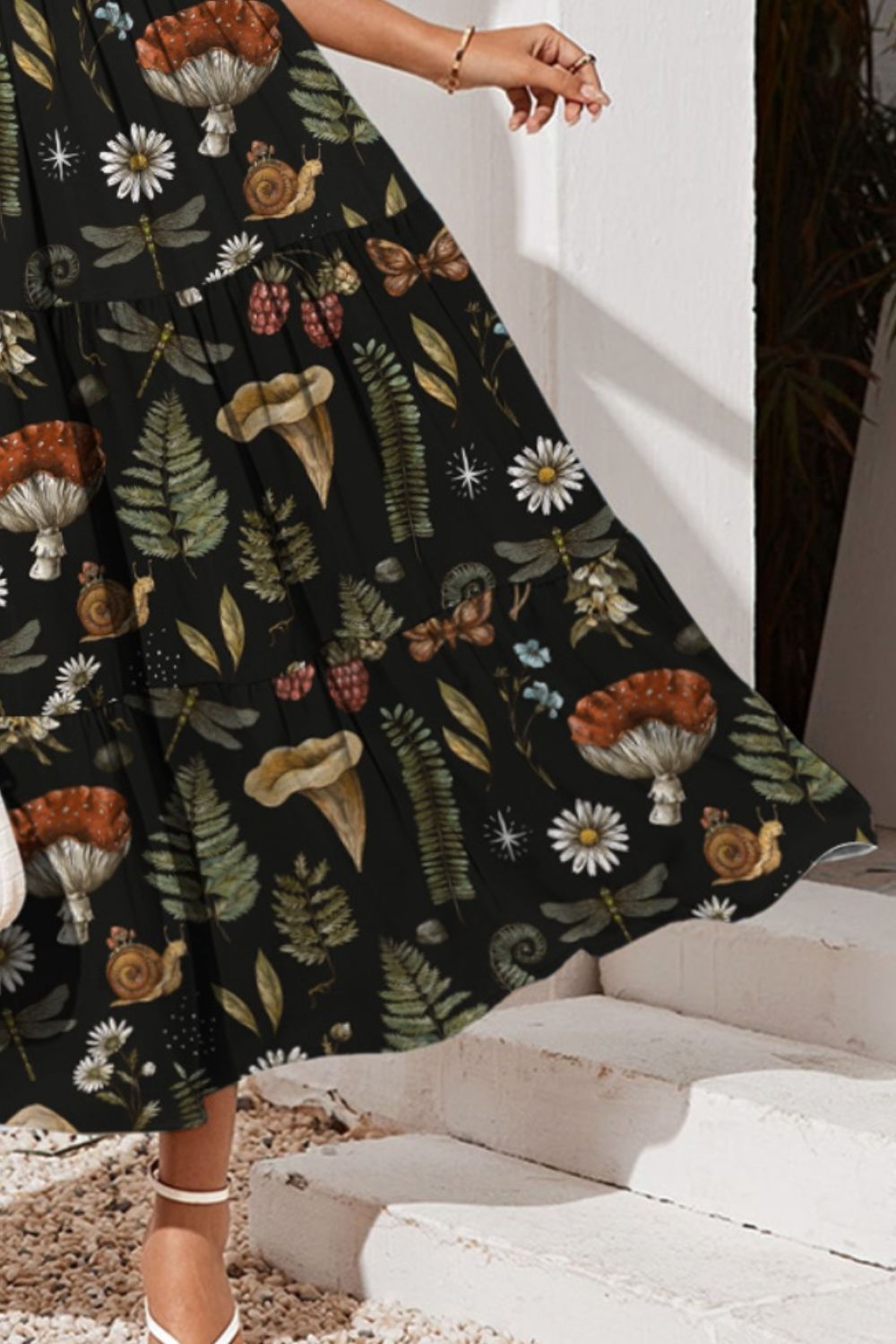 Tiered Printed Square Neck Cami Dress - -