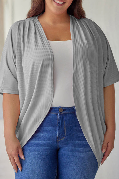 Plus Size Ribbed Cocoon Cover Up - Light Gray -