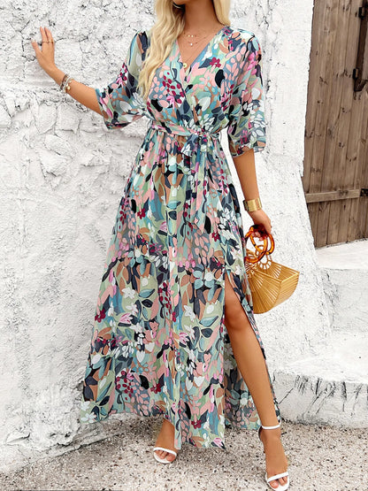 Slit Printed Surplice Half Sleeve Maxi Dress – | Shannon’s Chique Boutique