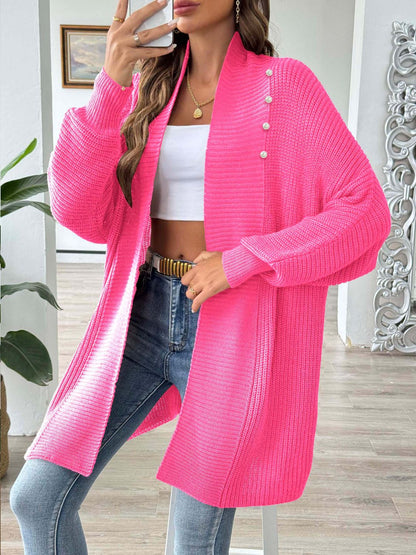 Open Front Long Sleeve Cardigan - -