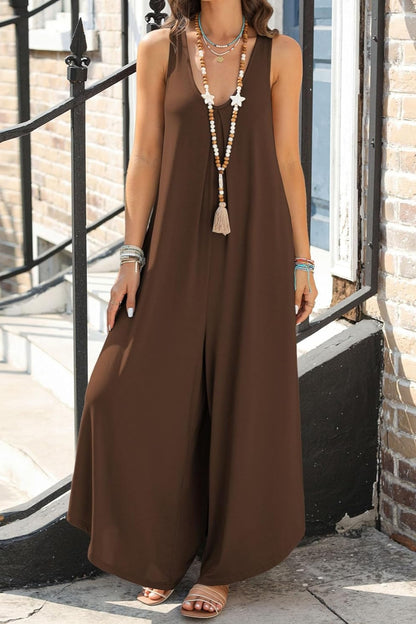 Lovelet Pocketed Scoop Neck Wide Leg Jumpsuit