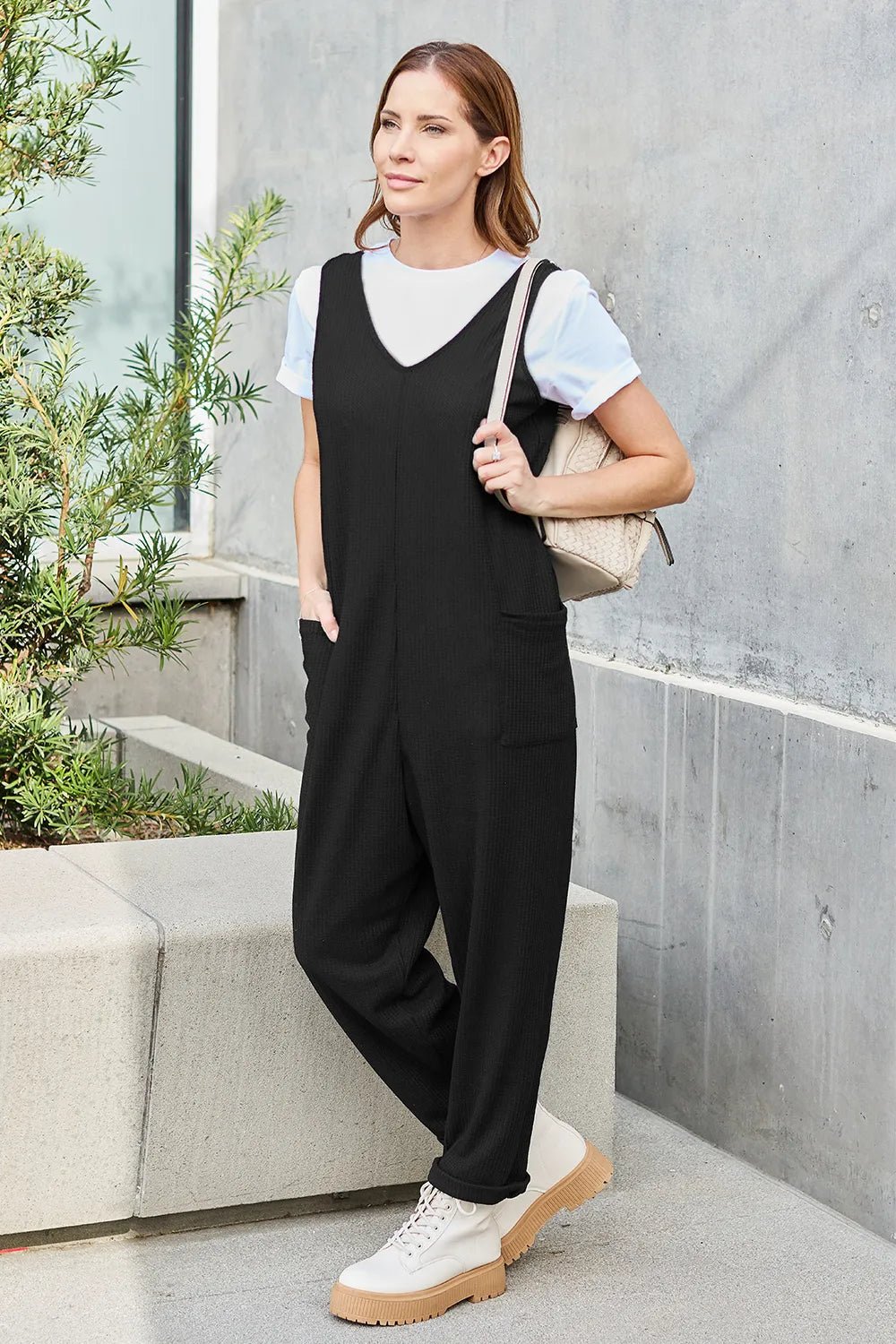 Double Take Full Size Sleeveless Straight Jumpsuit - -