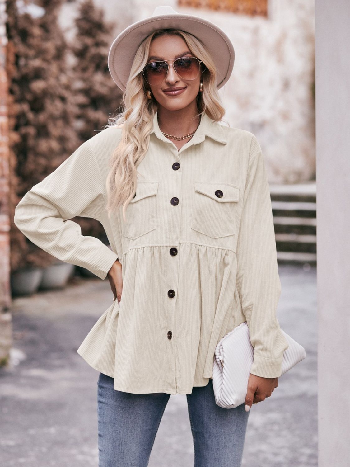 Mandy Collared Neck Long Sleeve Shirt - -