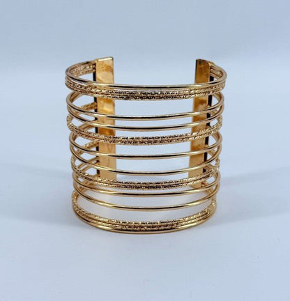 Gold Finish Adjustable Cuff Bracelet - -