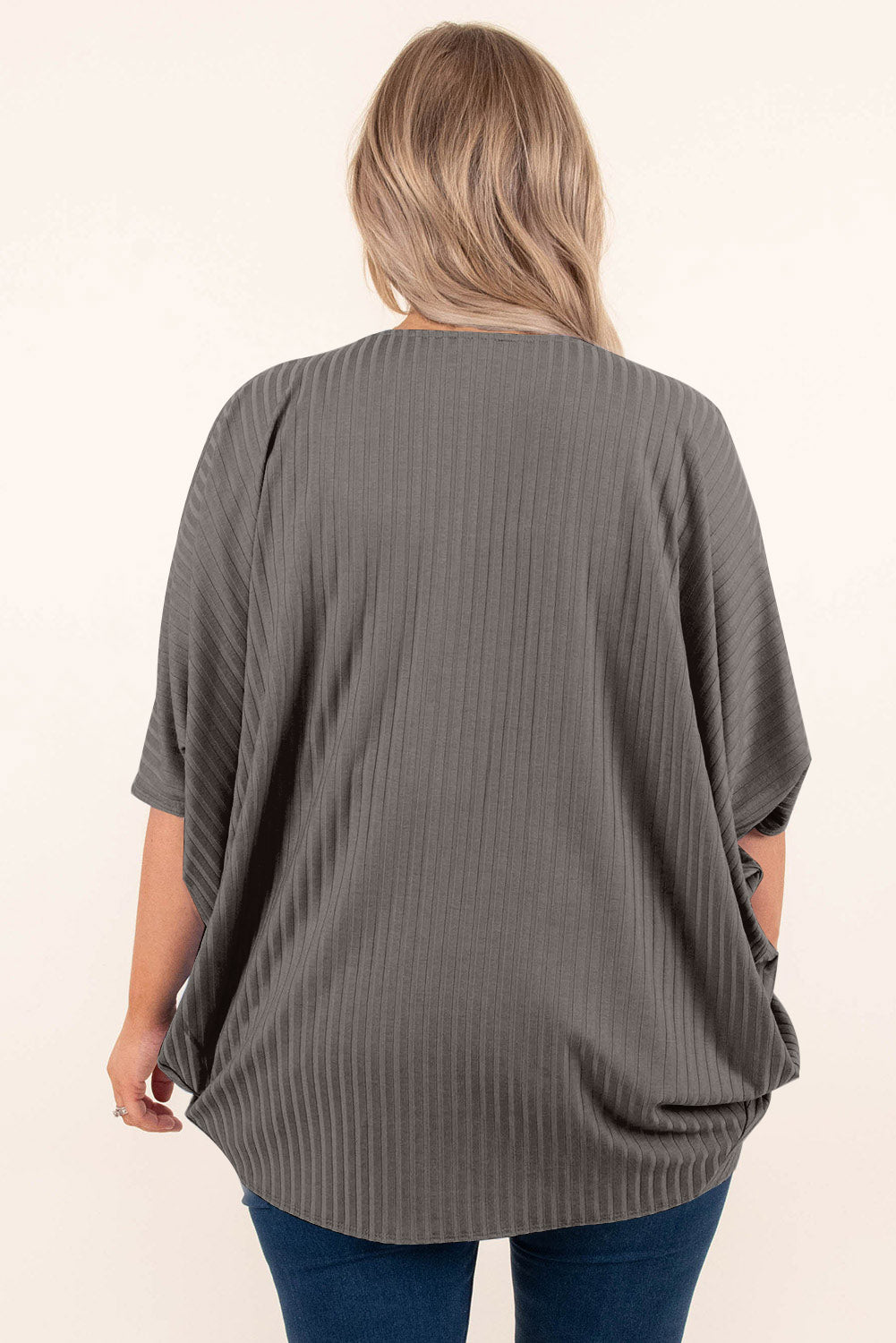 Plus Size Ribbed Cocoon Cover Up - -