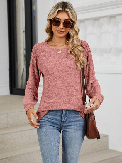 Round Neck Long Sleeve T-Shirt - -