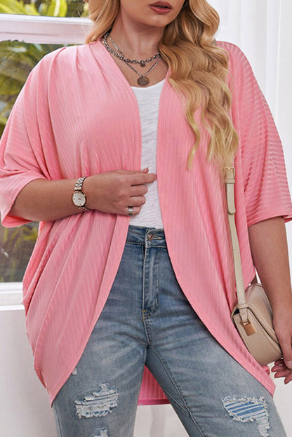 Plus Size Ribbed Cocoon Cover Up - Pink -