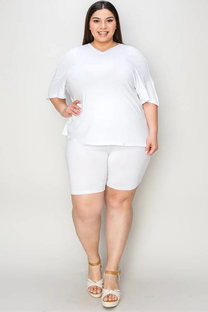 Basic Bae Bamboo Full Size V-Neck Drop Shoulder T-Shirt and Shorts Set - -