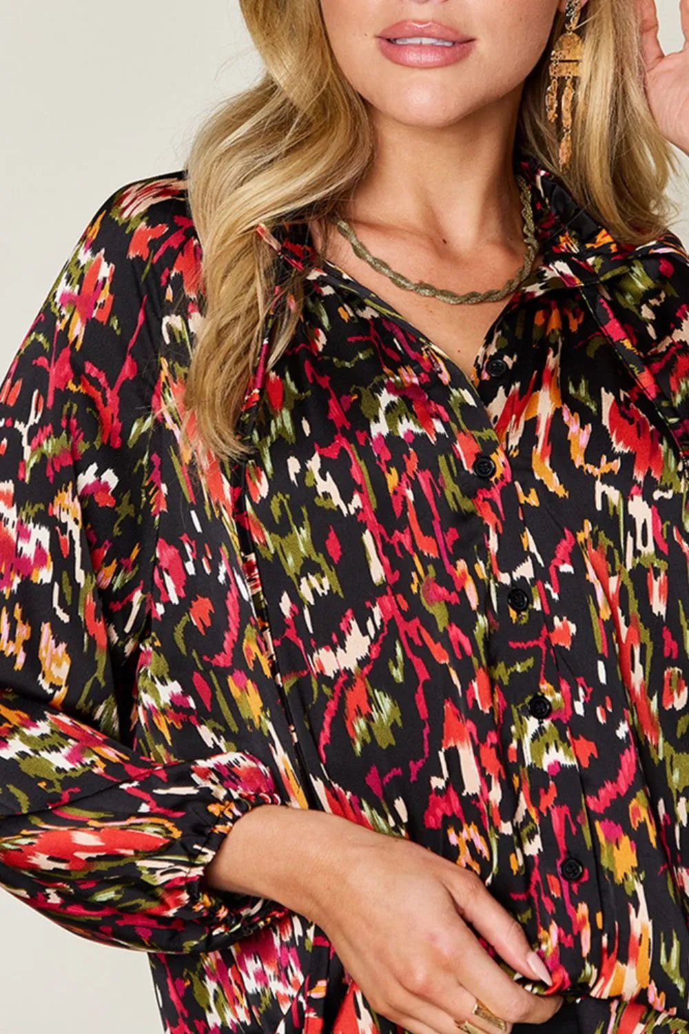 Double Take Full Size Printed Button Up Long Sleeve Shirt – | Shannon’s Chique Boutique