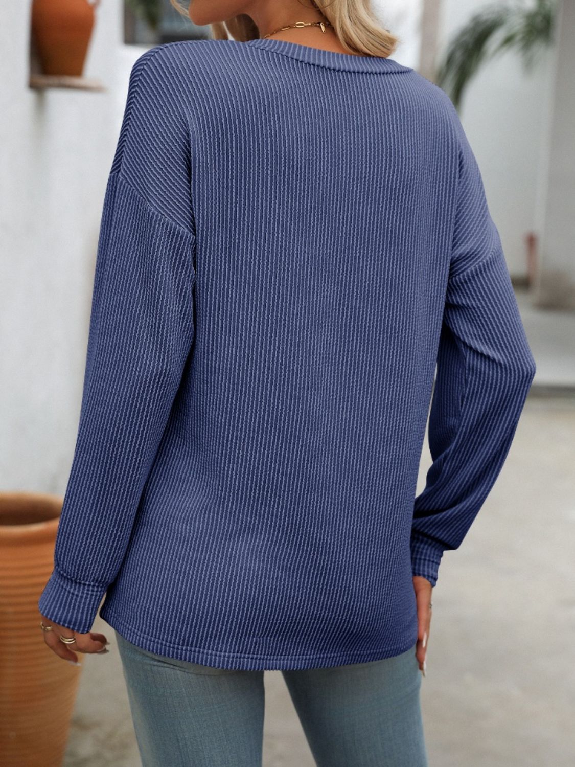 Mandy V-Neck Long Sleeve T-Shirt - -