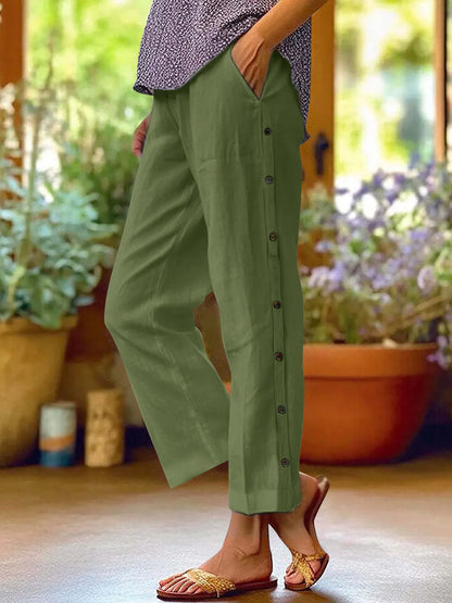 Coastal Stroll – Button Linen Pants – | Shannon’s Chique Boutique