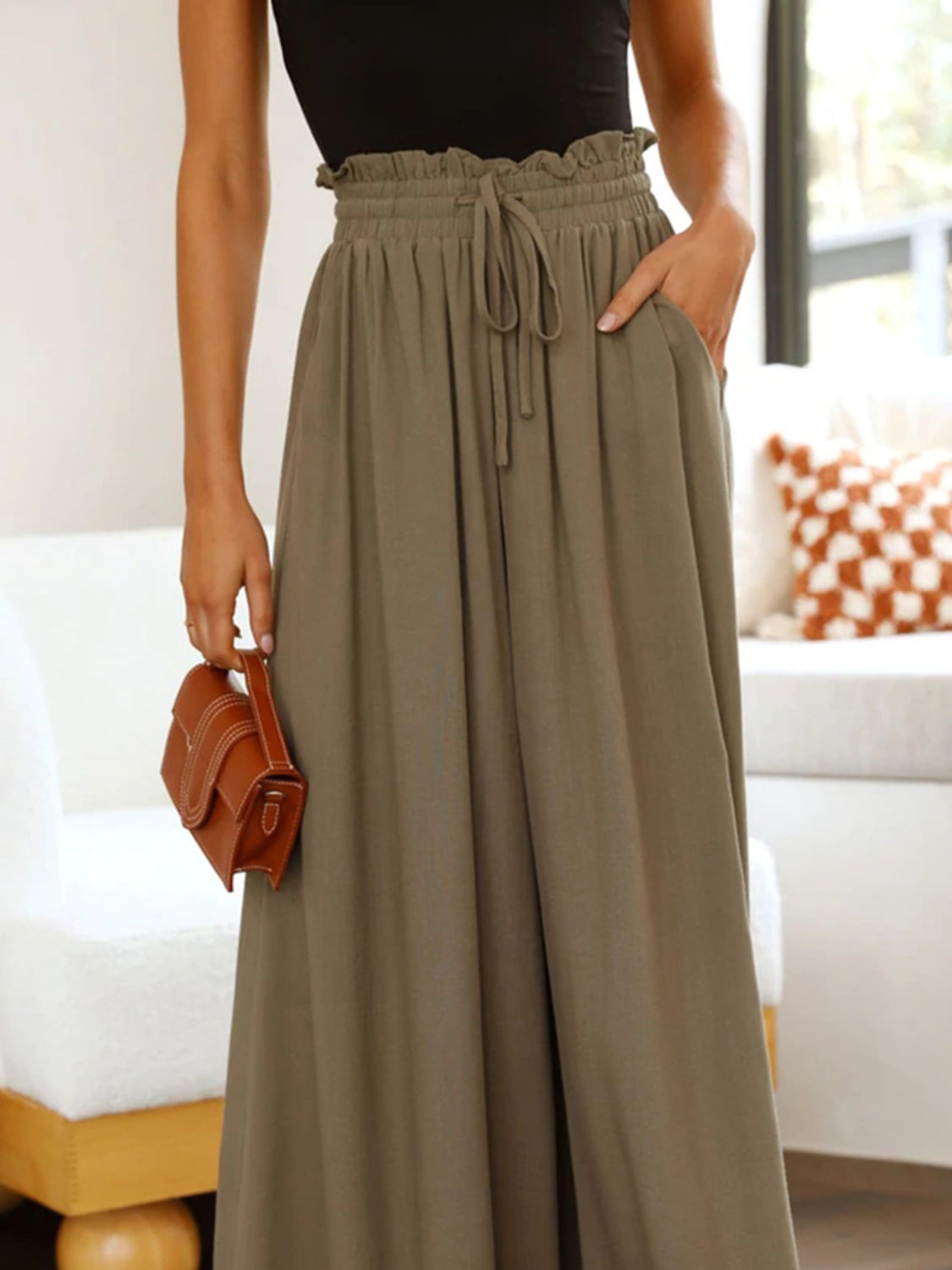 Wide Leg Pants with Pockets - -