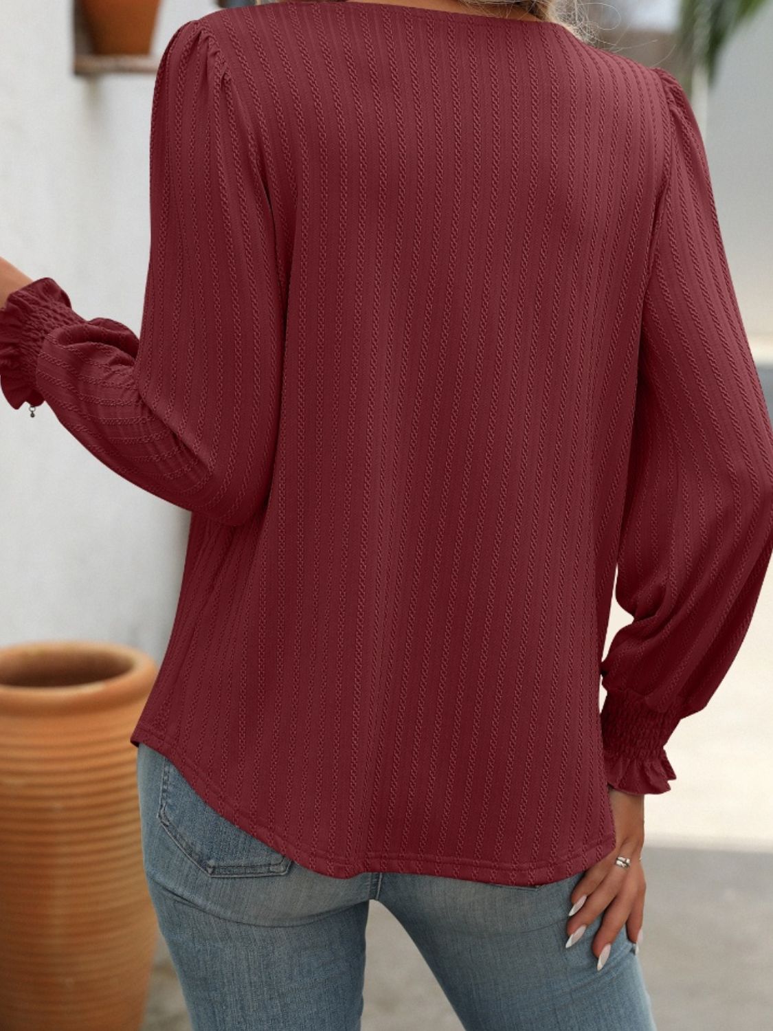 Mandy Square Neck Long Sleeve Top - -