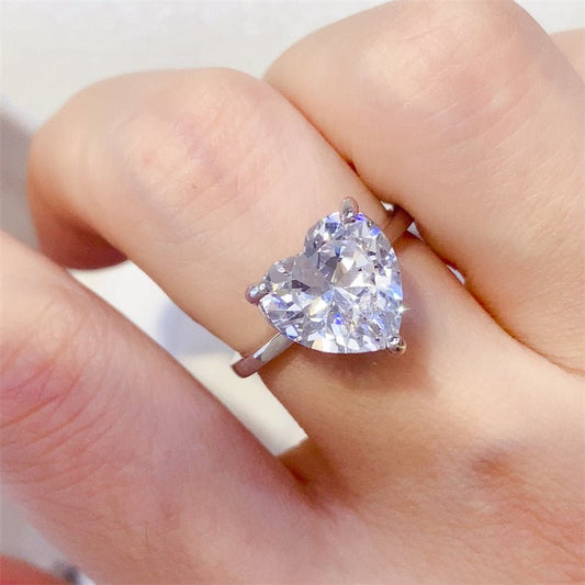 5 Carat 925 Sterling Silver Moissanite Heart Shape Ring - Silver -