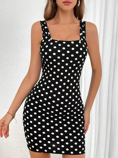 Contrast Polka Dot Mini Cami Dress - -