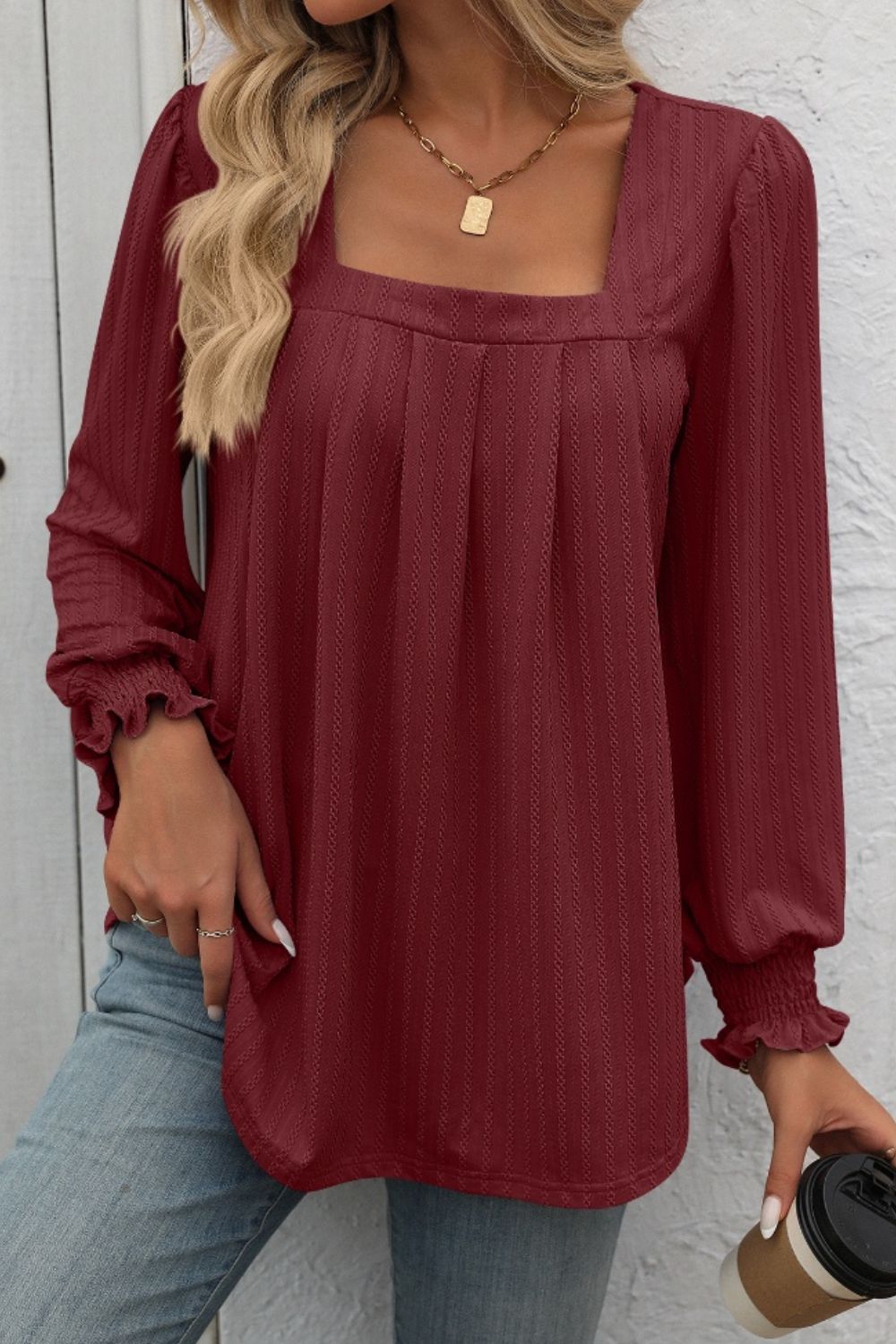 Mandy Square Neck Long Sleeve Top - -