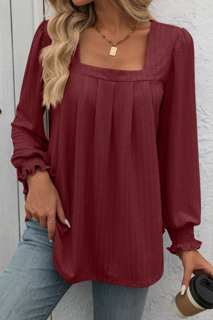 Mandy Square Neck Long Sleeve Top - -