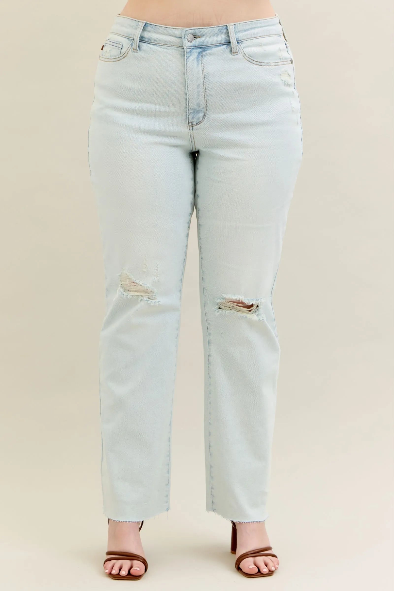 Judy Blue Full Size Destroy & Fray Hem Bootcut Jeans Plus Size - -