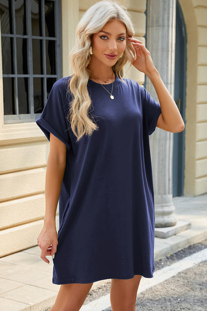 Florira Short Sleeve Mini Dress with Pockets - -