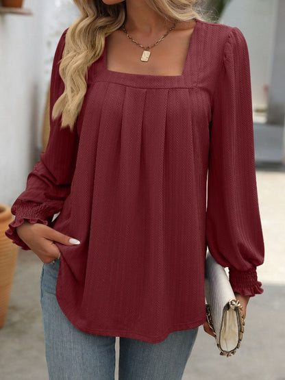 Mandy Square Neck Long Sleeve Top - -