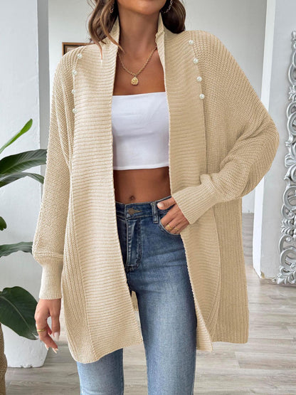Open Front Long Sleeve Cardigan - Tan One Size -