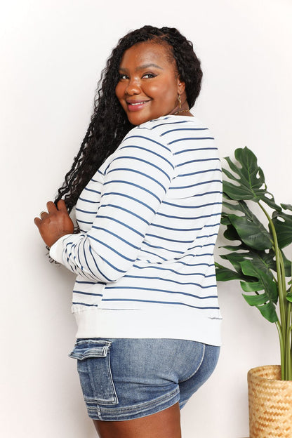 Double Take Striped Long Sleeve Round Neck Top - -