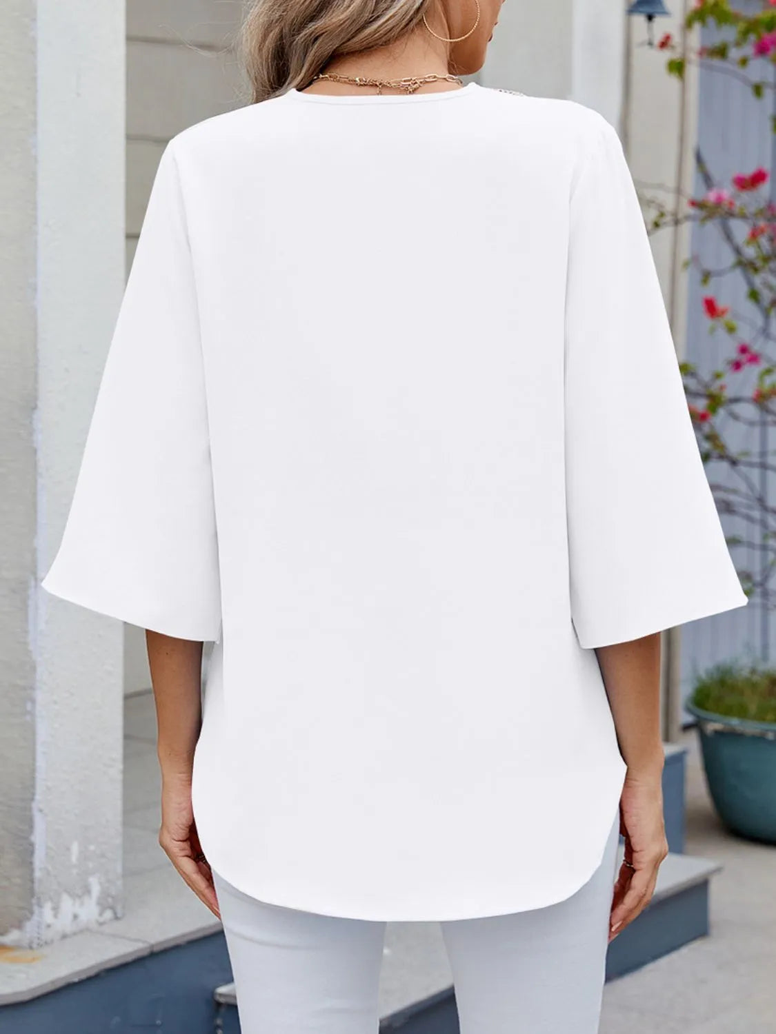 V-Neck 3/4 Sleeve Blouse - -