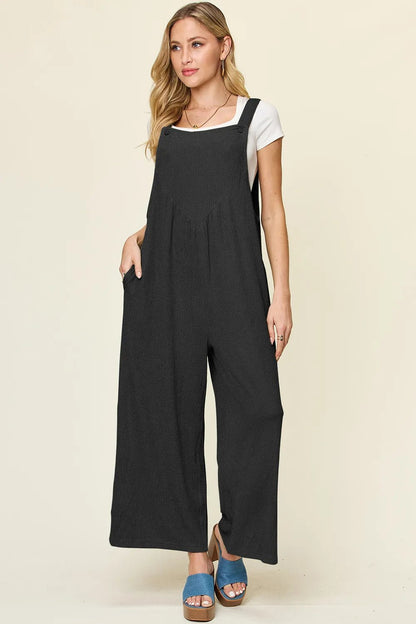 Double Take Full Size Texture Sleeveless Wide Leg Overall – | Shannon’s Chique Boutique