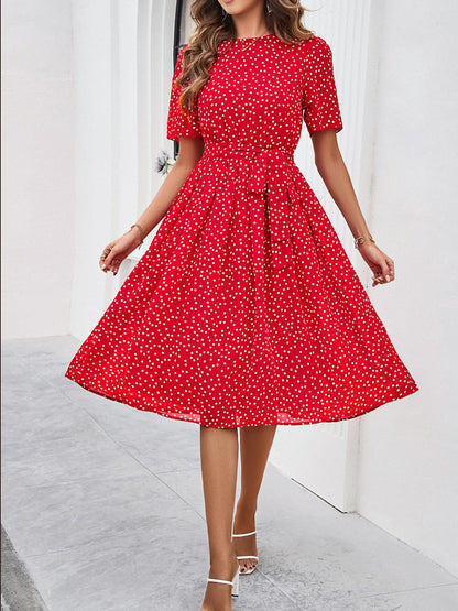 Printed Round Neck Short Sleeve Dress