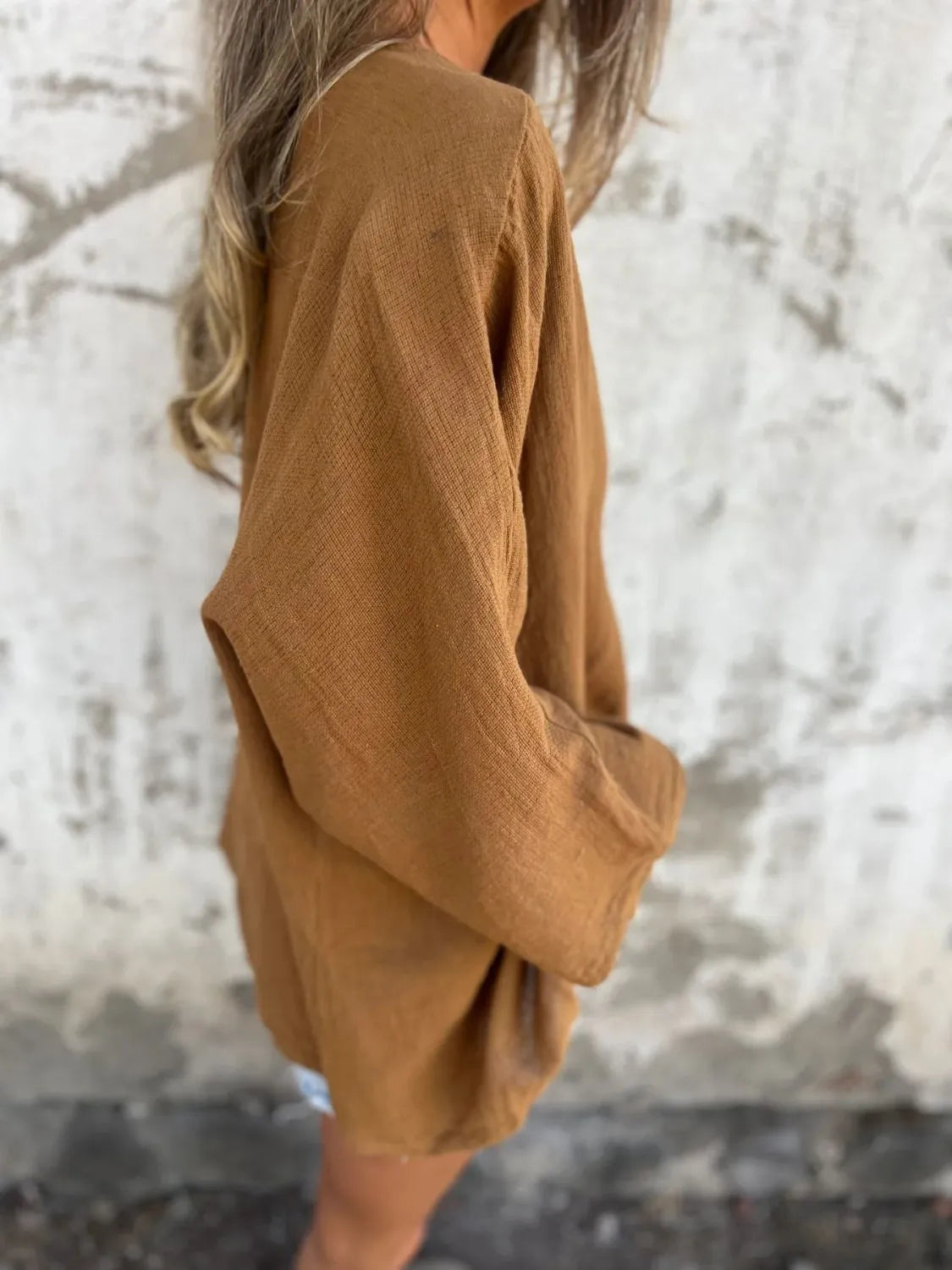 Full Size One Button Long Sleeve Shirt Plus Size - -