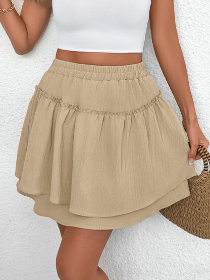 Elastic Waist Layered Skirt - -