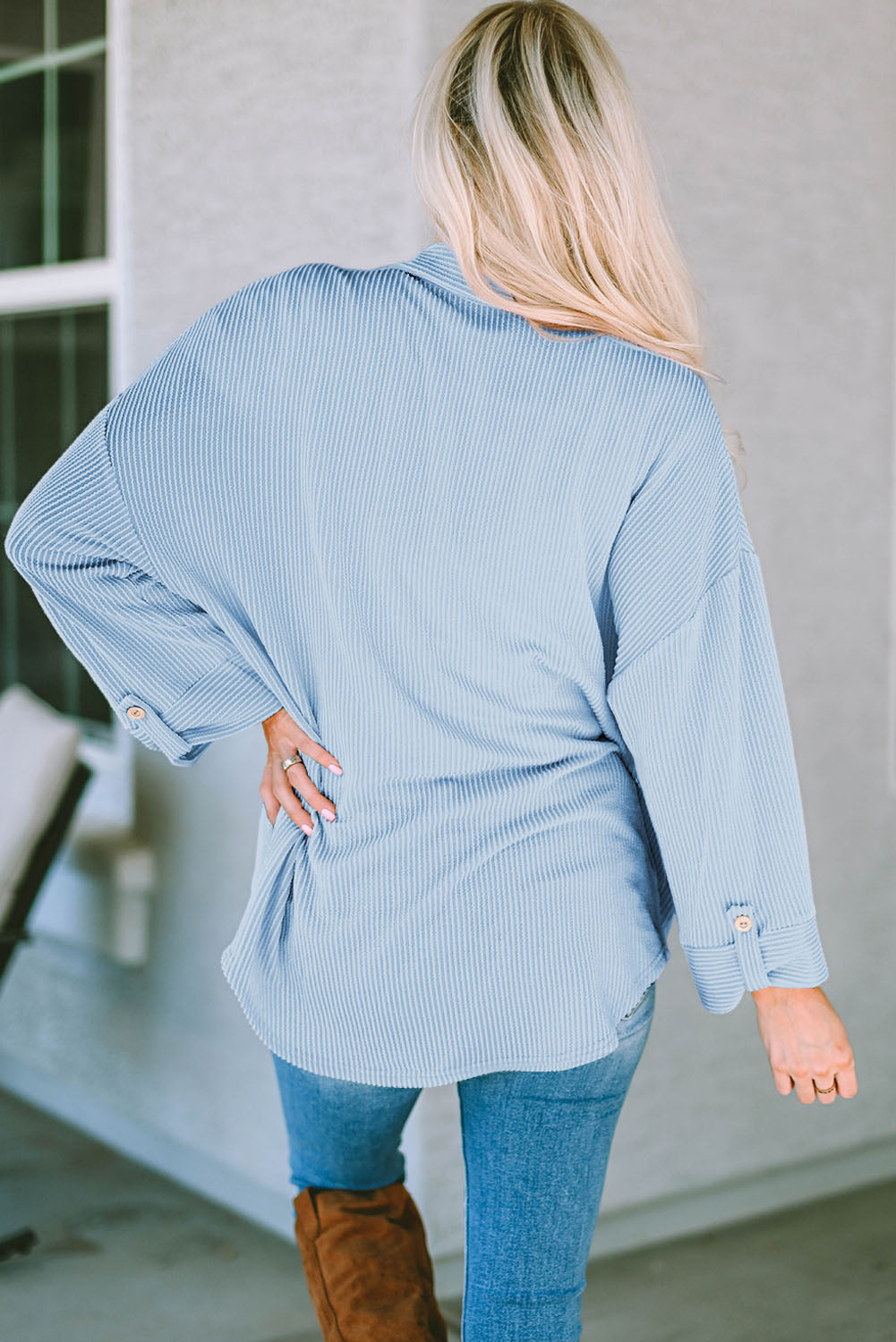 Striped Collared Neck Long Sleeve Shirt