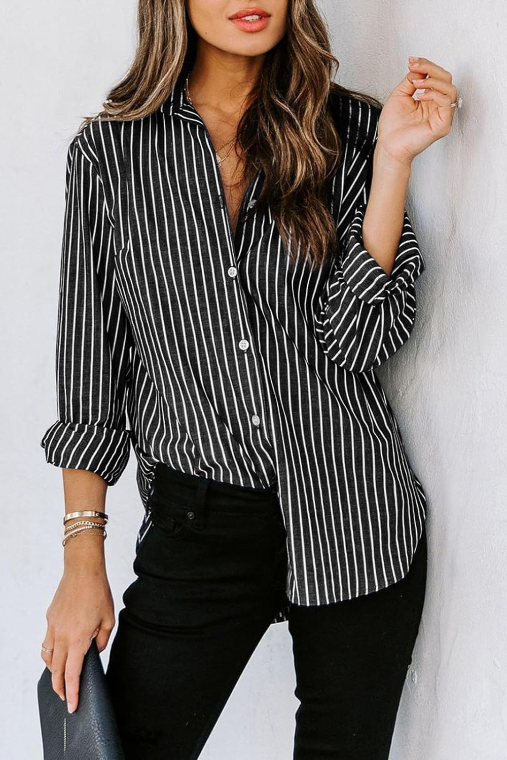 Lovelet Striped Button Up Long Sleeve Shirt