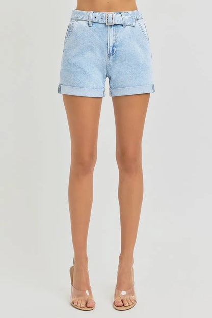 RISEN Full Size High Rise Belted Roll Up Shorts Plus Size - -
