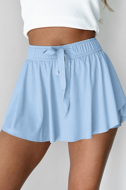 Drawstring High Waist Lined Active Skorts - -