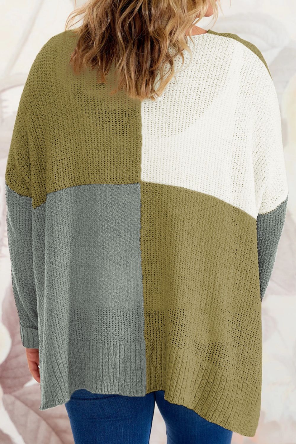 Plus Size Color Block Round Neck Sweater - -