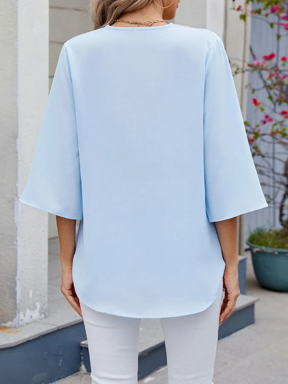 V-Neck 3/4 Sleeve Blouse - -