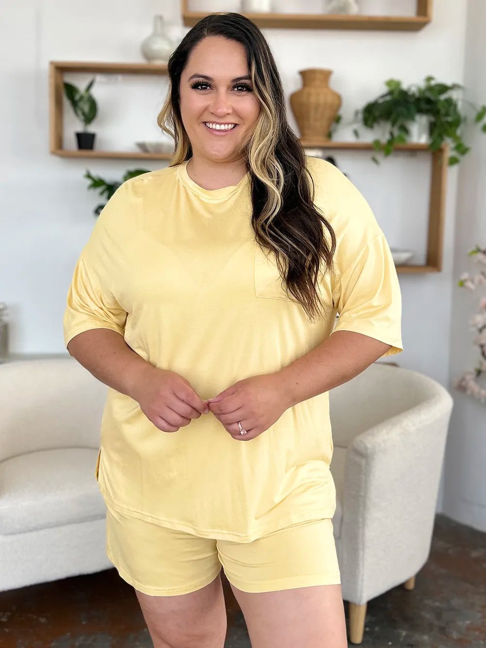 Basic Bae Bamboo Drop Shoulder T-Shirt & Shorts Lounge Set – Pastels & Everyday Neutrals – | Shannon’s Chique Boutique