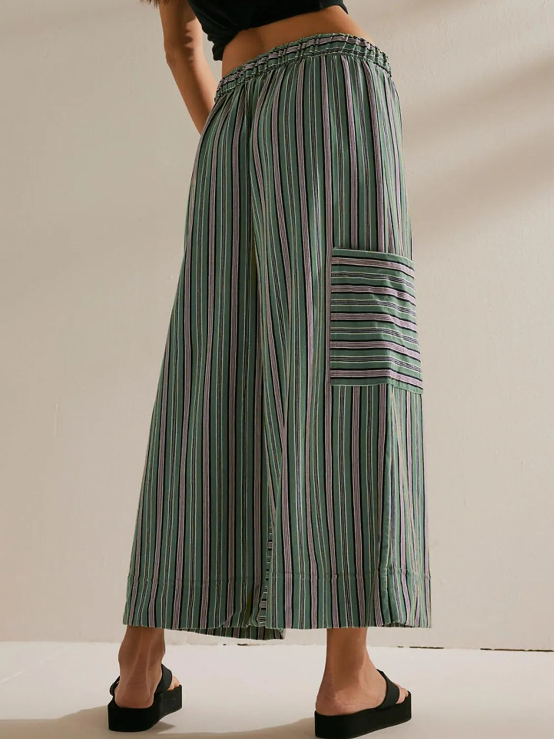 Contrast Striped Wide leg Pants - -
