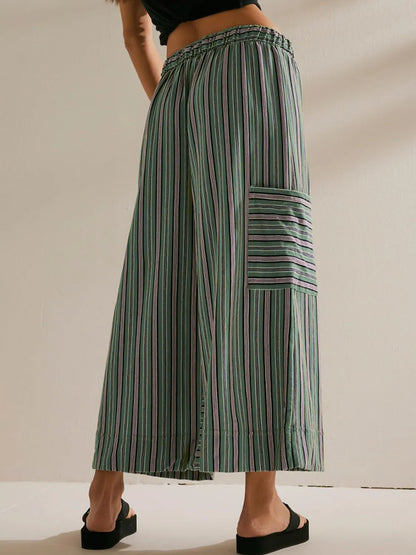 Contrast Striped Wide leg Pants - -