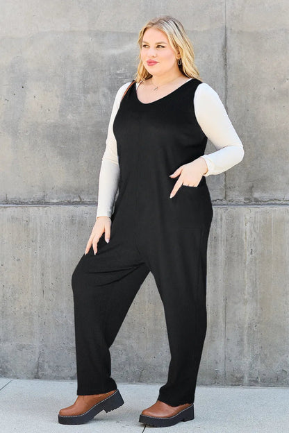 Double Take Full Size Sleeveless Straight Jumpsuit - -