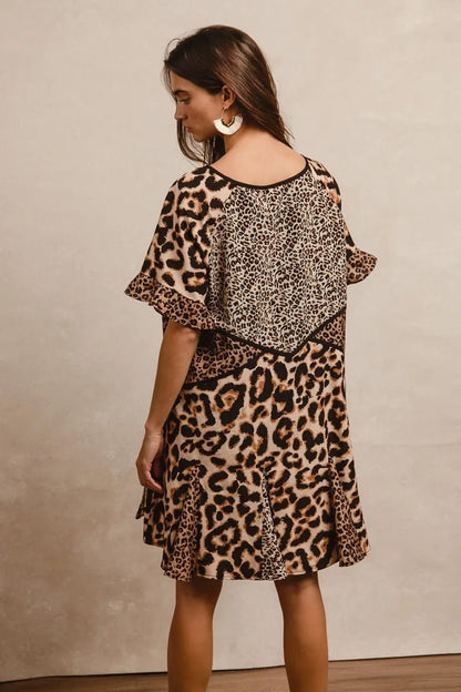 BiBi Leopard Prints Mix and Match Short Sleeves Dress - -