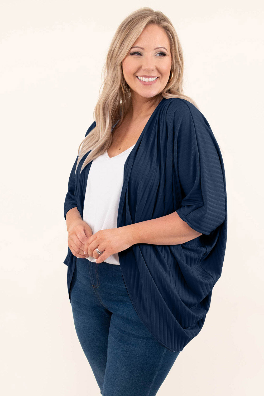 Plus Size Ribbed Cocoon Cover Up - -
