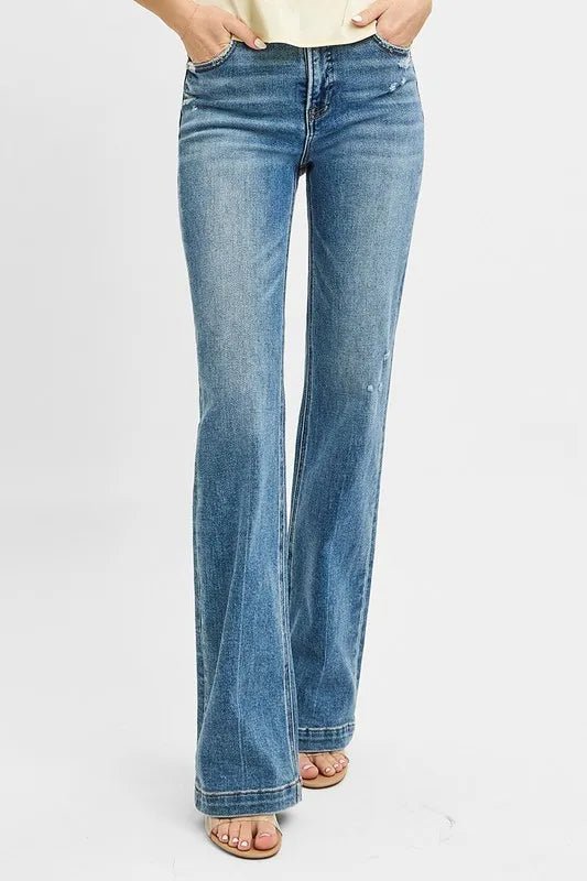 RISEN Full Size Distressed Detail Bootcut Jeans Plus Size - Medium -