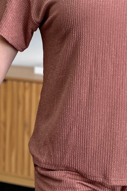 Double Take Full Size Round Neck Short Sleeve T-Shirt and Shorts Set - -