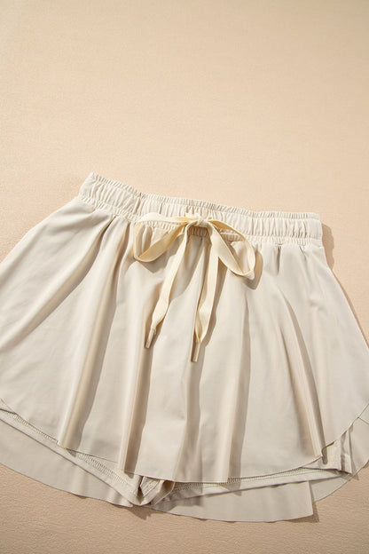 Drawstring High Waist Lined Active Skorts - -