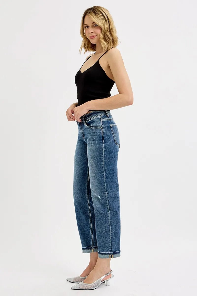 RISEN Full Size Low Rise Crop Boyfriend Jeans Plus Size - -