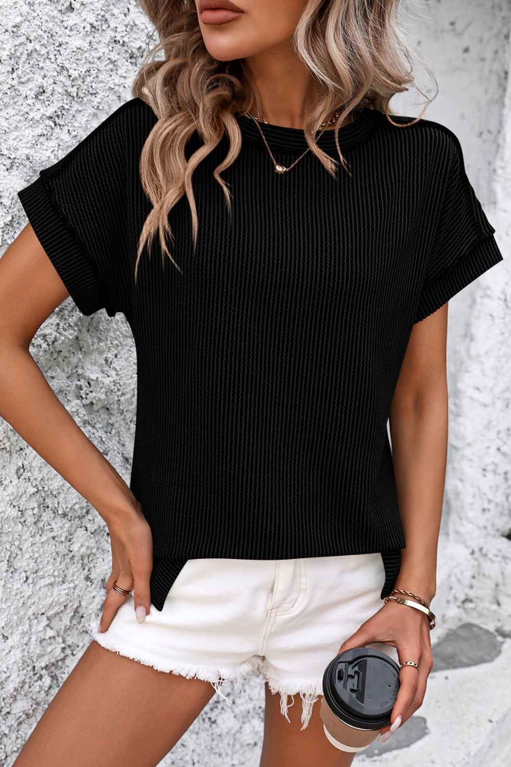 Mandy Striped Round Neck Short Sleeve T-Shirt - -