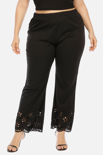 Plus Size Openwork Detail Pants - Black -