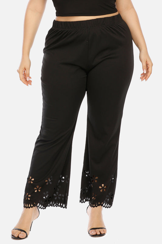 Plus Size Openwork Detail Pants - Black -